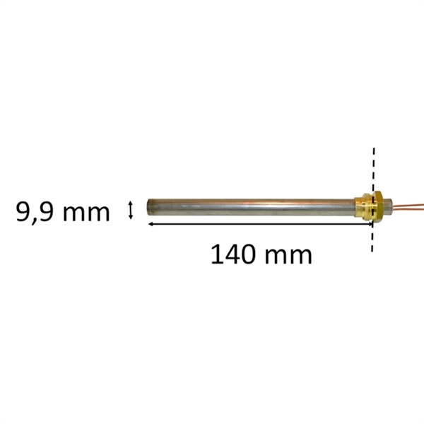 Gloeibougie met draad voor pelletkachel: 9,9 mm x 140 mm x 300 Watt 3/8" draad